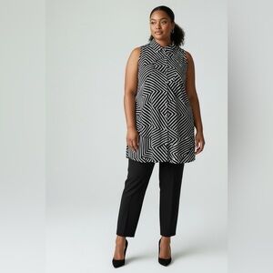 Alfani Geometric Sleeveless Button Front Tunic Top Black White Women’s 14